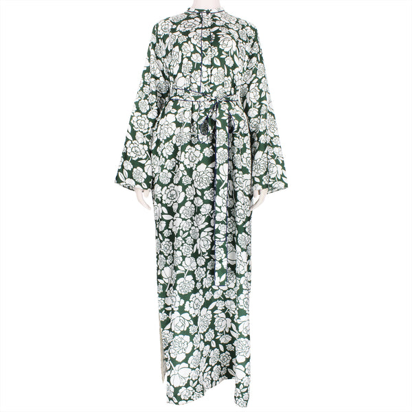 Dice Kayek midi dress in a dark green and white floral print silk satin