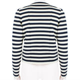 Sonia Rykiel skirt suit in a midnight blue and cream nautical stripe pattern