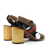 Gucci Querelle web sandals in a light cocoa tone suede