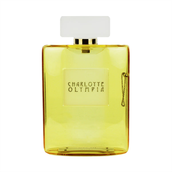 Charlotte Olympia perfume bottle clutch in translucent yellow plexiglass
