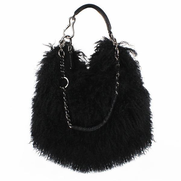 VBH Nomad Hobo shoulder bag in a luxurious black Tibetan sheepskin