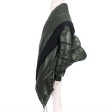 Ben Taverniti Unravel Project jacket<br>A wrapped down jacket in khaki green with contrasting black banding