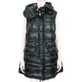 Moncler sleeveless long down jacket in a dark green tone