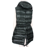 Moncler sleeveless long down jacket in a dark green tone