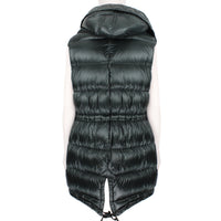 Moncler sleeveless long down jacket in a dark green tone