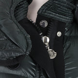 Moncler sleeveless long down jacket in a dark green tone