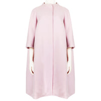 Jil Sander collarless cocoon coat in a luxurious pastel pink wool fabric