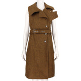 Bouchra Jarrar sleeveless coat in a luxurious gingerbread tone wool fabric