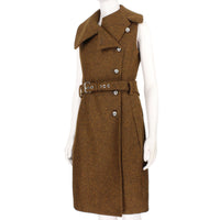 Bouchra Jarrar sleeveless coat in a luxurious gingerbread tone wool fabric