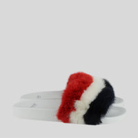 Moncler Jeanne signature tri-colour slides in mink covered leather