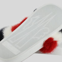 Moncler Jeanne signature tri-colour slides in mink covered leather