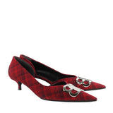 Balenciaga BB kitten heels in a claret red tartan finish