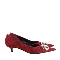 Balenciaga BB kitten heels in a claret red tartan finish