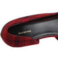 Balenciaga BB kitten heels in a claret red tartan finish