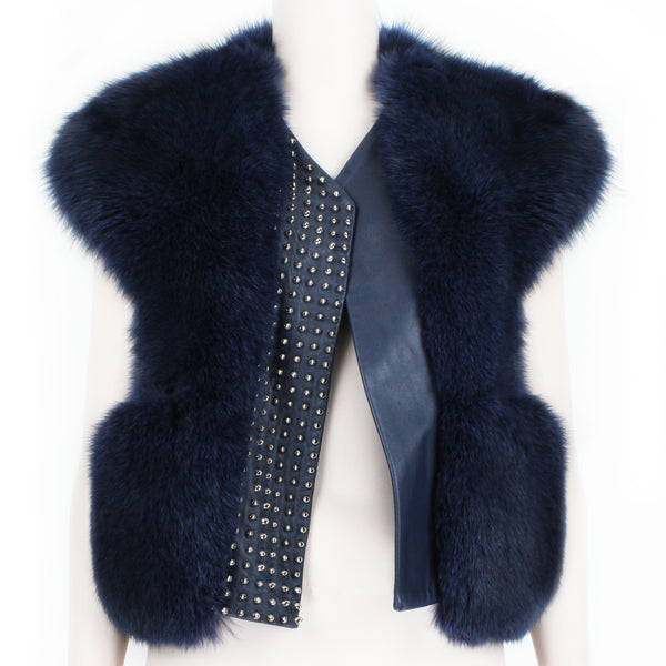 Thomas Wylde luxurious gilet in a midnight blue tone fox fur