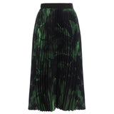 Off-White accordion pleated skirt in a green botanical print