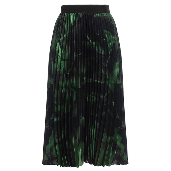 Off-White accordion pleated skirt in a green botanical print