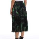 Off-White accordion pleated skirt in a green botanical print
