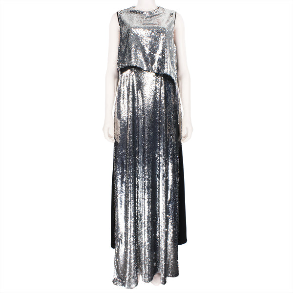 Stella McCartney sequin front gown in a shimmering silver tone
