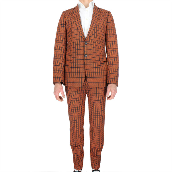 Dries Van Noten slim-fitting suit in an orange and black pattern