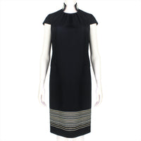 Saint Laurent tailored-fit embroidered black dress<br>Stand collar with intricate embroidery to the neckline