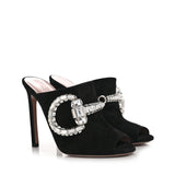 Gucci black suede crystal maxima horsebit mules