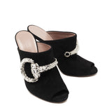 Gucci black suede crystal maxima horsebit mules