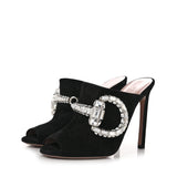 Gucci black suede crystal maxima horsebit mules