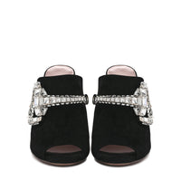 Gucci black suede crystal maxima horsebit mules