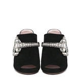 Gucci black suede crystal maxima horsebit mules