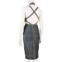 Herve Leger luxurious form fitting dress in a shimmering gunmetal tone
