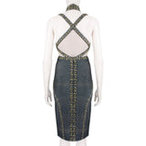 Herve Leger luxurious form fitting dress in a shimmering gunmetal tone