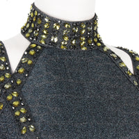 Herve Leger luxurious form fitting dress in a shimmering gunmetal tone