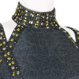 Herve Leger luxurious form fitting dress in a shimmering gunmetal tone