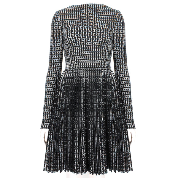 Alaia signature skater dress in a luxurious black and white patterned knit