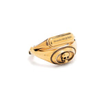 Alexander McQueen hinged double signet ring in a gold tone finish