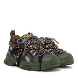 Gucci Flashtrek trainers in khaki green and black with multicoloured accents