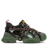 Gucci Flashtrek trainers in khaki green and black with multicoloured accents