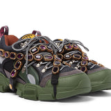 Gucci Flashtrek trainers in khaki green and black with multicoloured accents