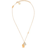 Two-tone Louis Vuitton Nanogram necklace featuring double engraved LV tags. Contrasting chain design with a wider rear chain and finer front chain. Ball-link detailing, lobster clasp fastening and subtle LV branding. Unisex style.