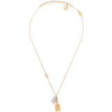 Two-tone Louis Vuitton Nanogram necklace featuring double engraved LV tags. Contrasting chain design with a wider rear chain and finer front chain. Ball-link detailing, lobster clasp fastening and subtle LV branding. Unisex style.