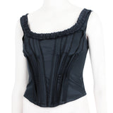 Prada black corset top with ruffle bust and pleated vertical details