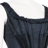 Prada black corset top with ruffle bust and pleated vertical details