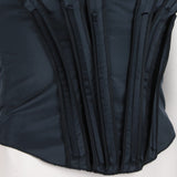 Prada black corset top with ruffle bust and pleated vertical details