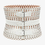 Alaia Vienne corset belt in white signature perforated leather