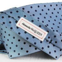Alexander McQueen blue navy blue polka dot patterned tie with skull detailing