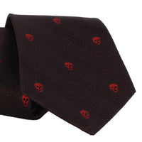 Alexander McQueen burgundy and red Prince of Wales check and skull patterned tie