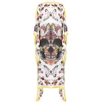 Alexander McQueen finely woven semi sheer kaftan with skull and butterfly patterning