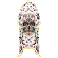 Alexander McQueen finely woven semi sheer kaftan with skull and butterfly patterning