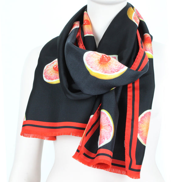 Paul Smith silk satin scarf in a juicy fruits grapefruit and glacier cherry photoprint